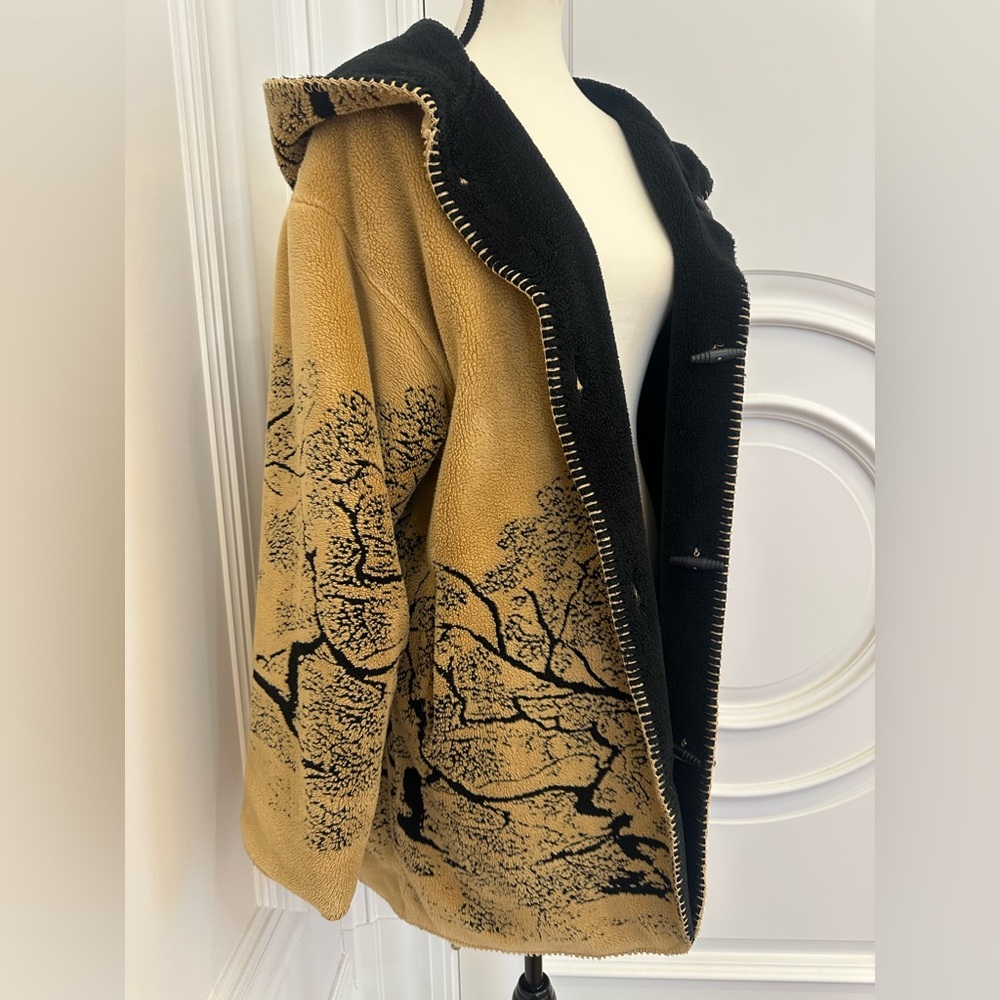 Vintage 1980s Cozy Fuzzy Reversible Brown Black Denali Polar Fleece Coat (Large) - Picture 4 of 13